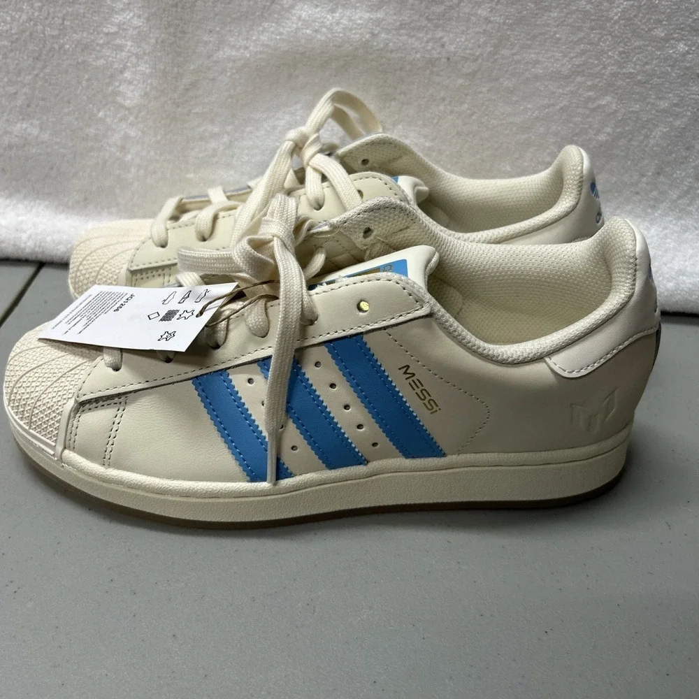 Adidas Womens Size 7.5 Superstar Messi Argentina Beige Blue Burst JQ1256 Shoes